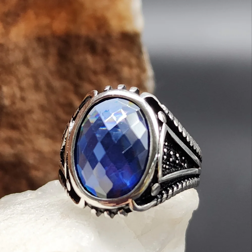 Sterling Silver 925 Ring Natural Blue London Topaz Unique Artisan Silversmith